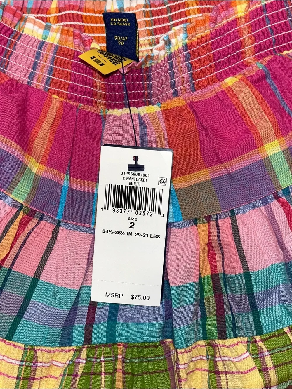 Polo Ralph Lauren Infant Plaid Pink Green Mini Skirt Ruffle Smocked NWT Girls 2